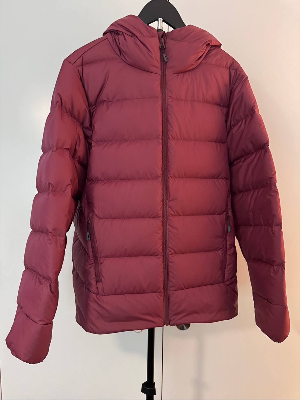 Outdoor Research Mens Hooded Puffer Jacket in Burgundy Red